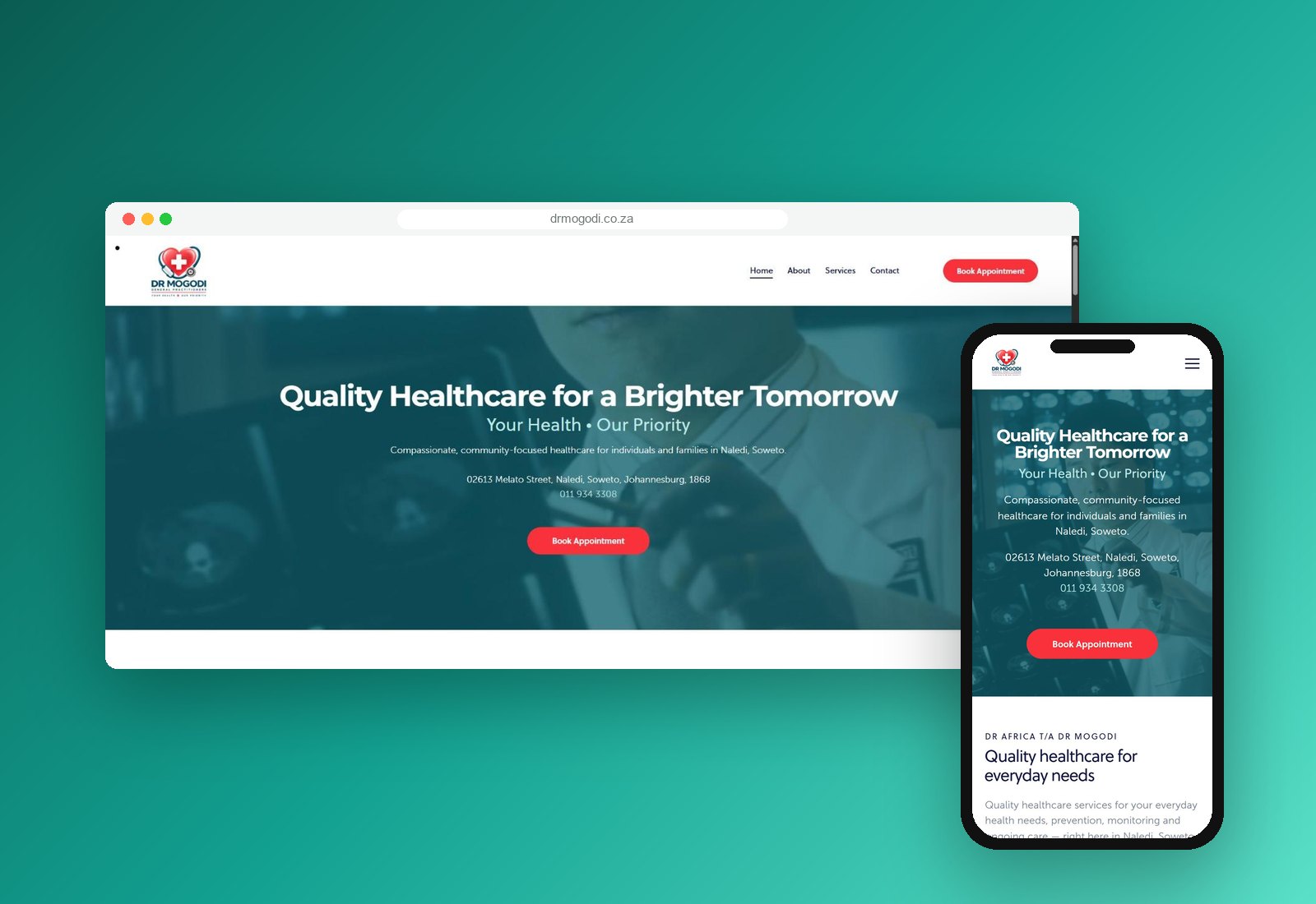 Dr Mogodi website on desktop and mobile