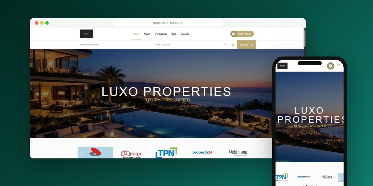 Luxo Properties website on desktop and mobile