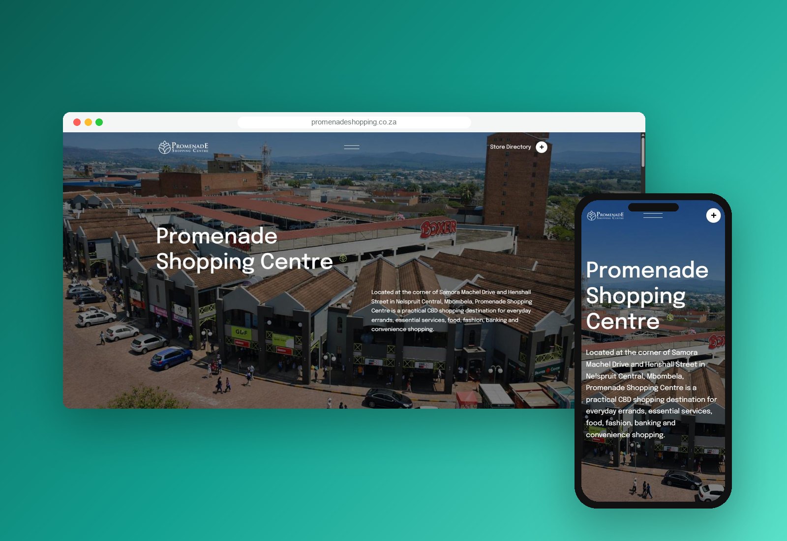 Promenade Shopping Centre website on desktop and mobile